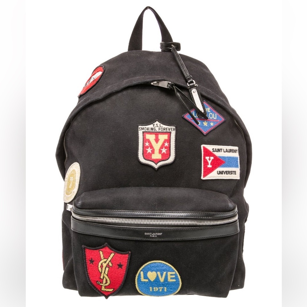 Saint Laurent Black Backpack with Colorful Patches
